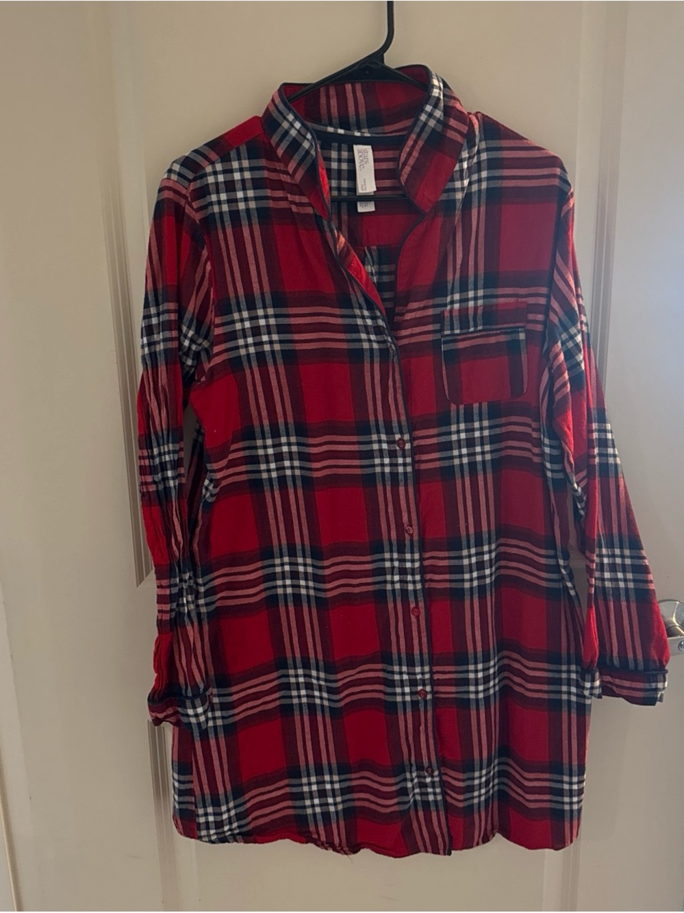 Red Plaid Button-Front women’s pajama dress